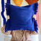 Marokkaans wollen kussen met kwastjes - Blauw/roze/oranje/geel/terracotta