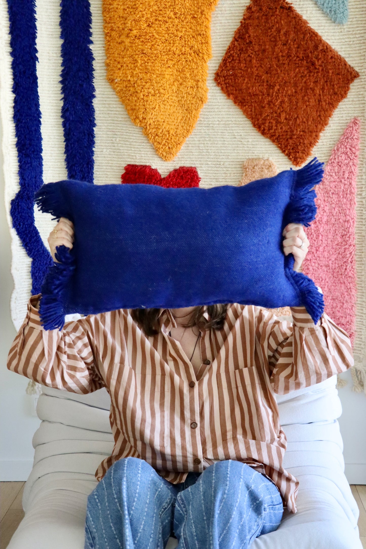 Moroccan Wool Cushions with tassels - Blue/Pink/Orange/Butter Yellow/Terracotta