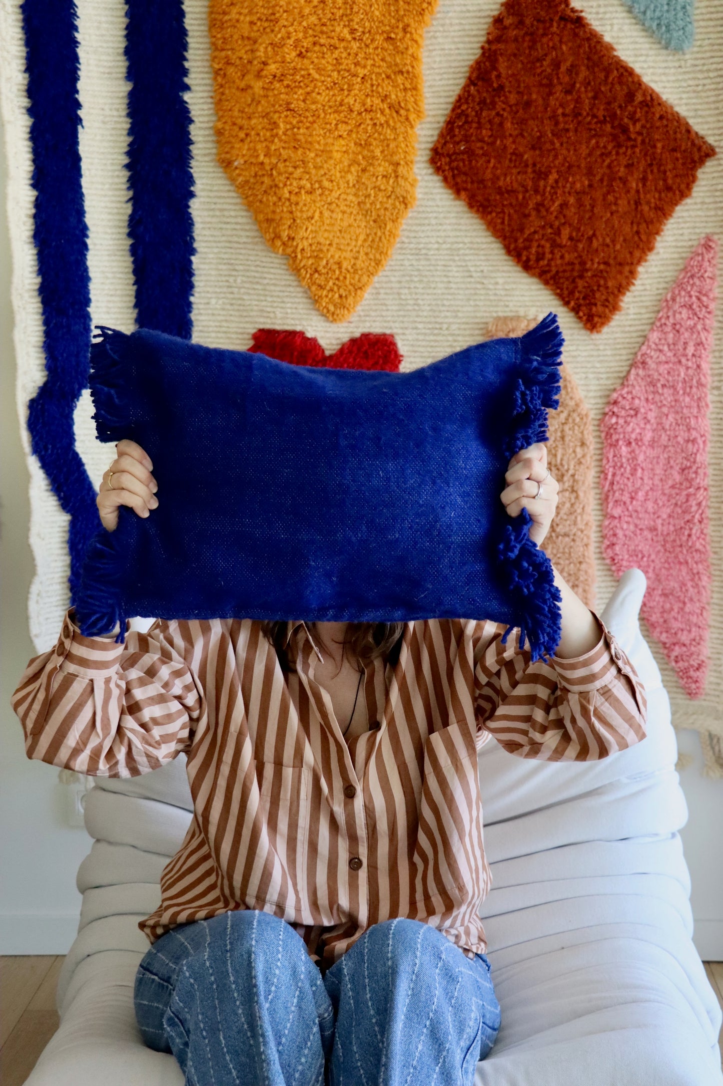 Moroccan Wool Cushions with tassels - Blue/Pink/Orange/Butter Yellow/Terracotta