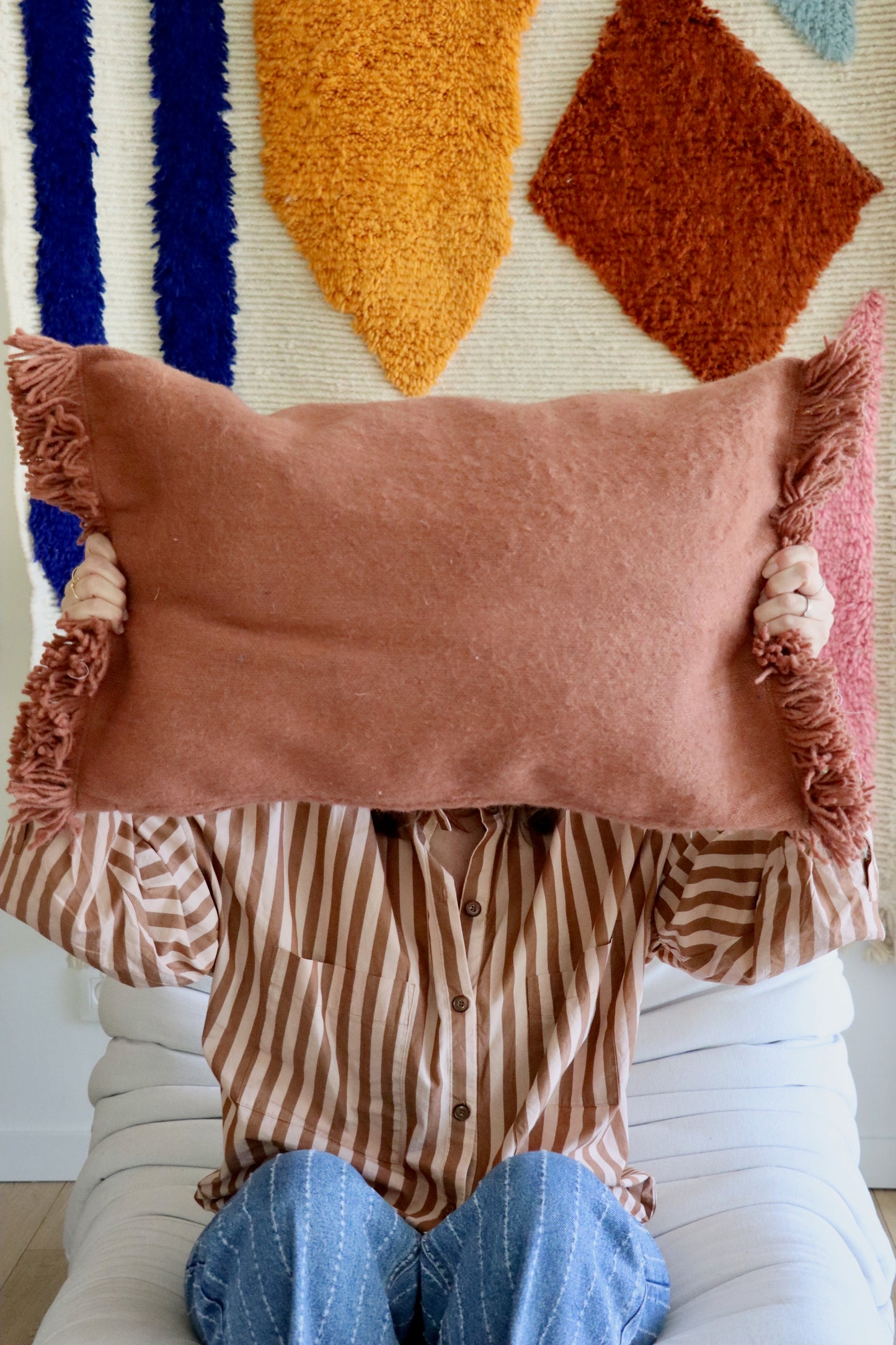 Moroccan Wool Cushions with tassels - Blue/Pink/Orange/Butter Yellow/Terracotta