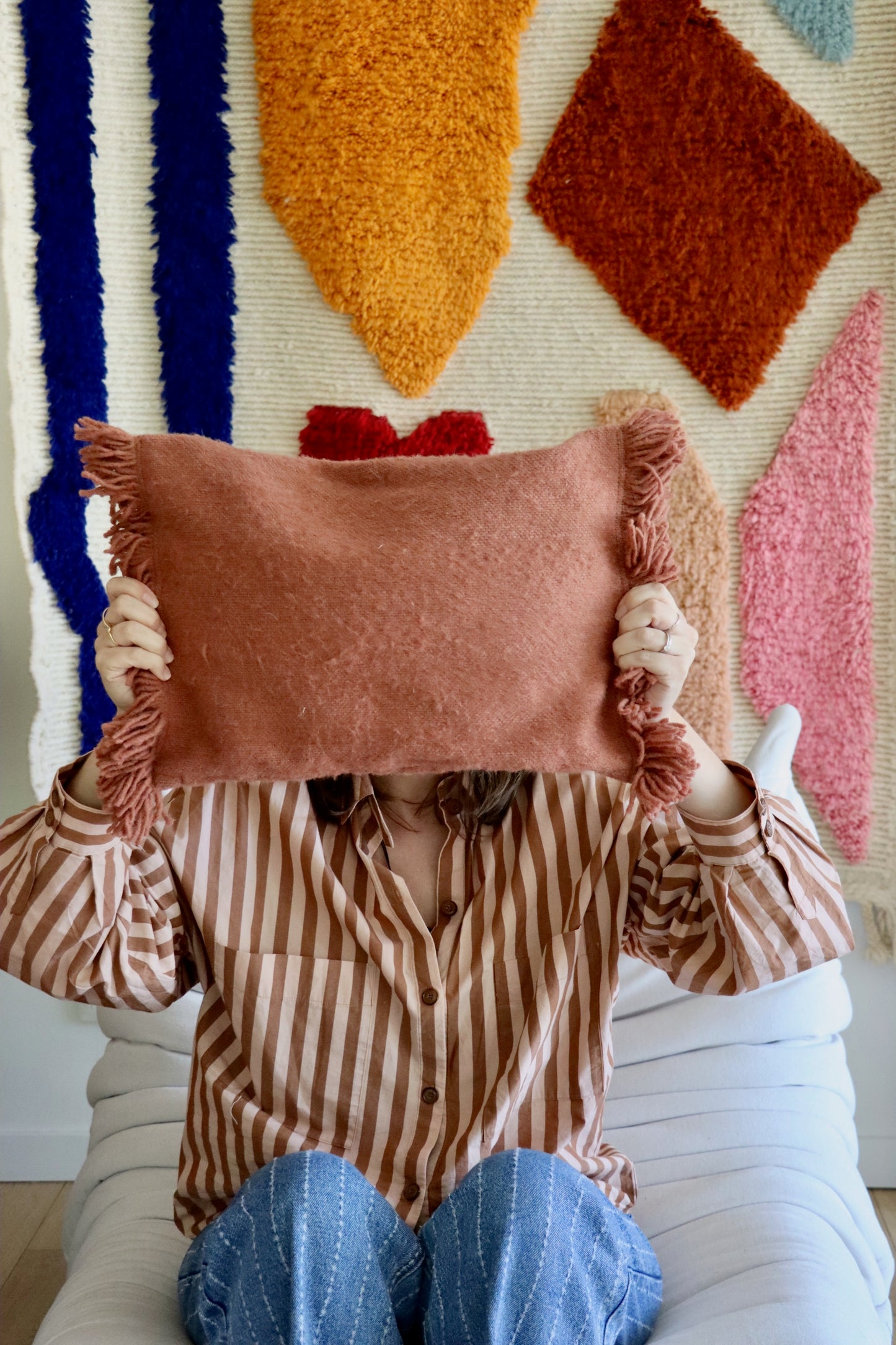 Moroccan Wool Cushions with tassels - Blue/Pink/Orange/Butter Yellow/Terracotta