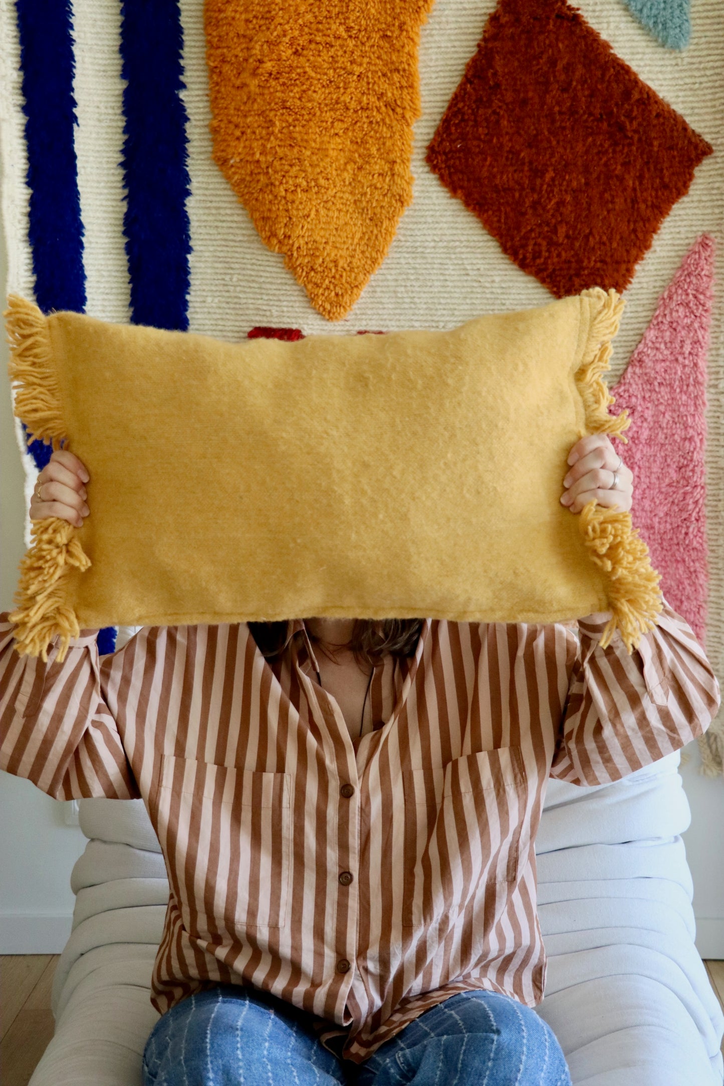 Moroccan Wool Cushions with tassels - Blue/Pink/Orange/Butter Yellow/Terracotta