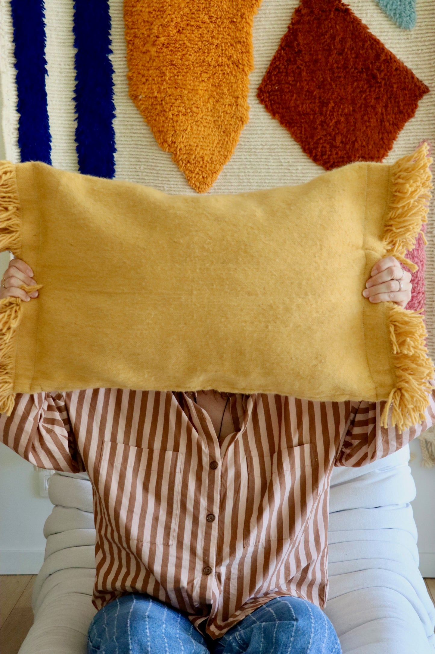 Moroccan Wool Cushions with tassels - Blue/Pink/Orange/Butter Yellow/Terracotta