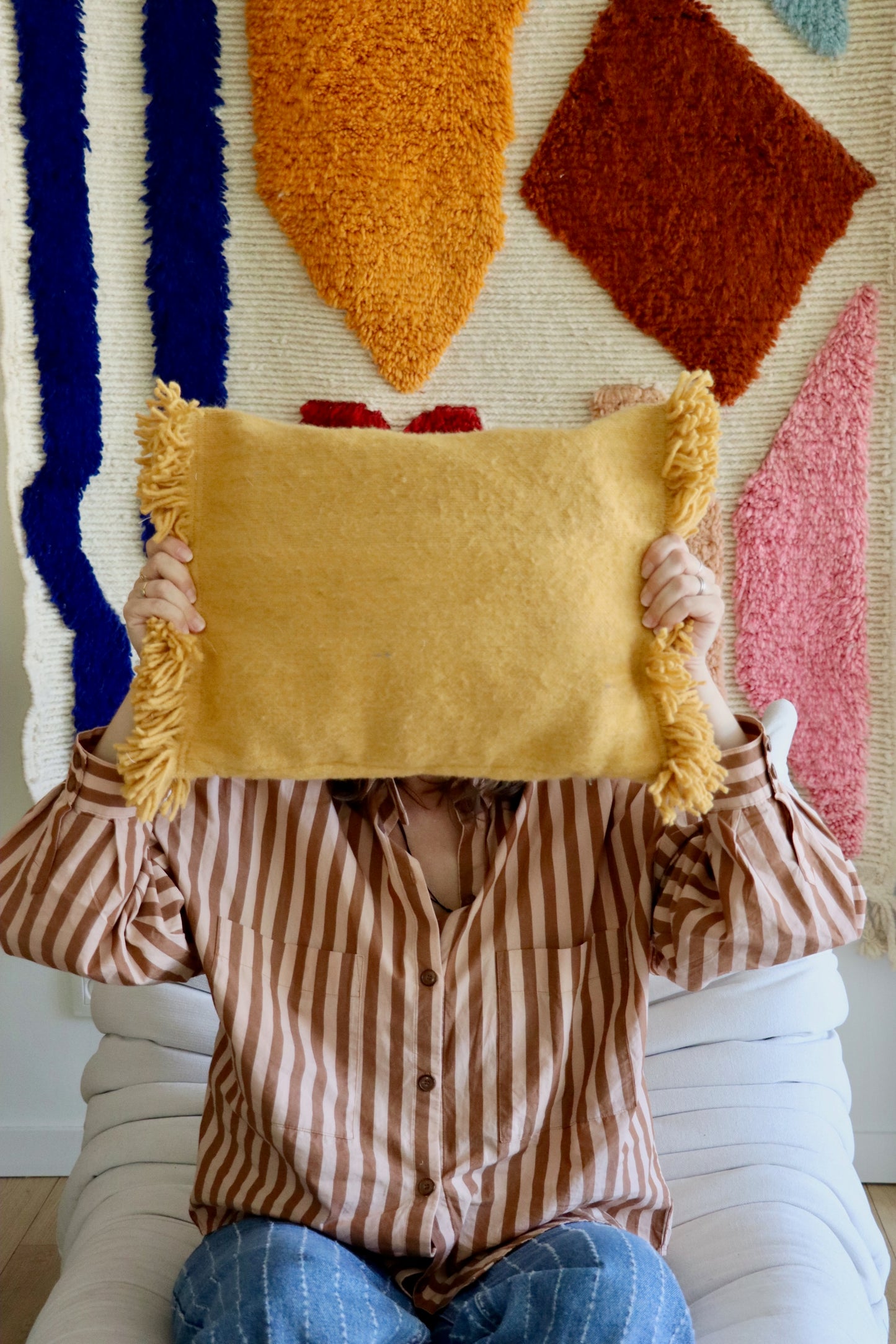 Moroccan Wool Cushions with tassels - Blue/Pink/Orange/Butter Yellow/Terracotta