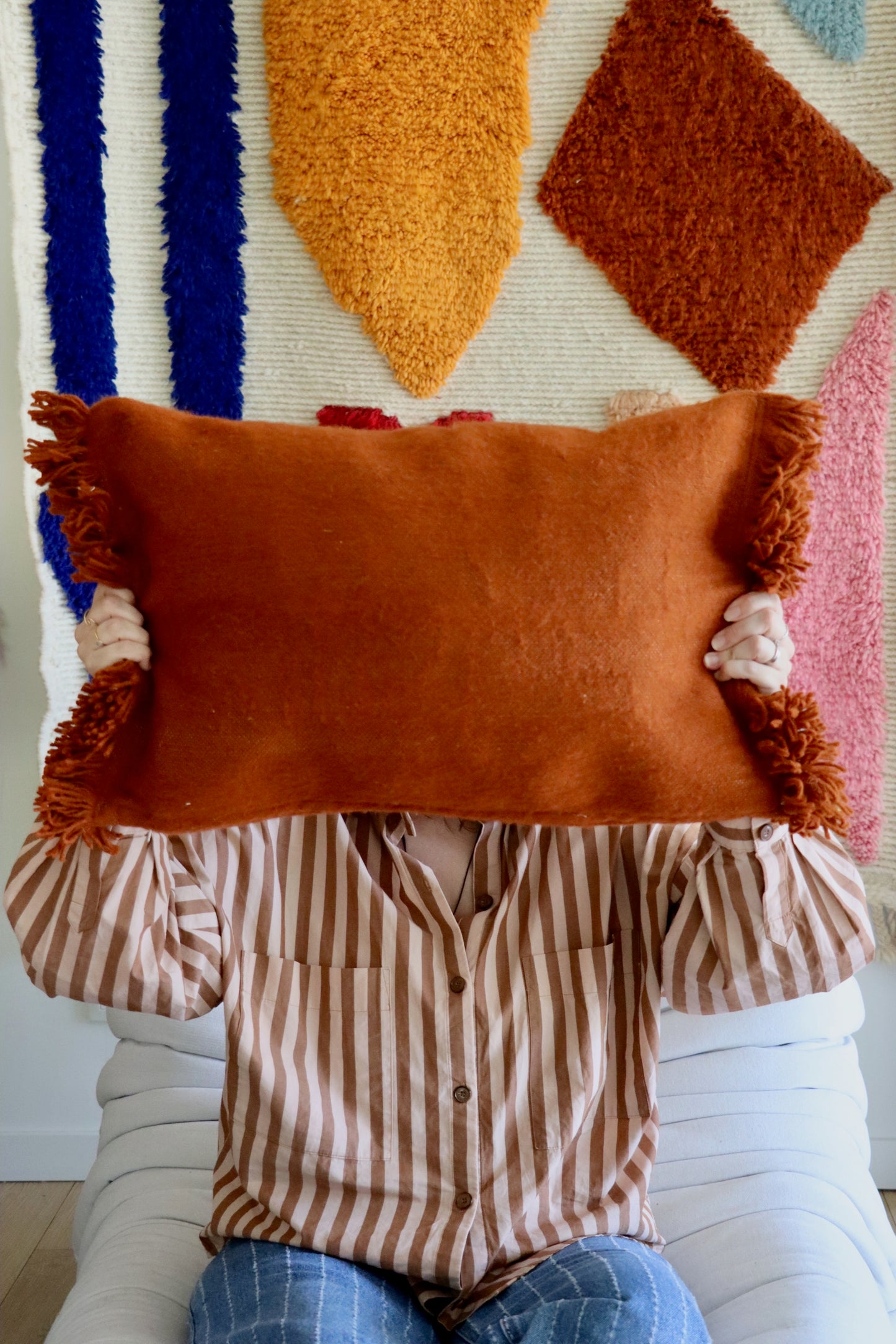 Moroccan Wool Cushions with tassels - Blue/Pink/Orange/Butter Yellow/Terracotta