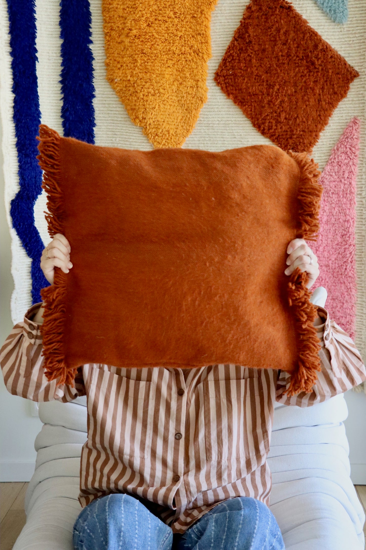 Moroccan Wool Cushions with tassels - Blue/Pink/Orange/Butter Yellow/Terracotta