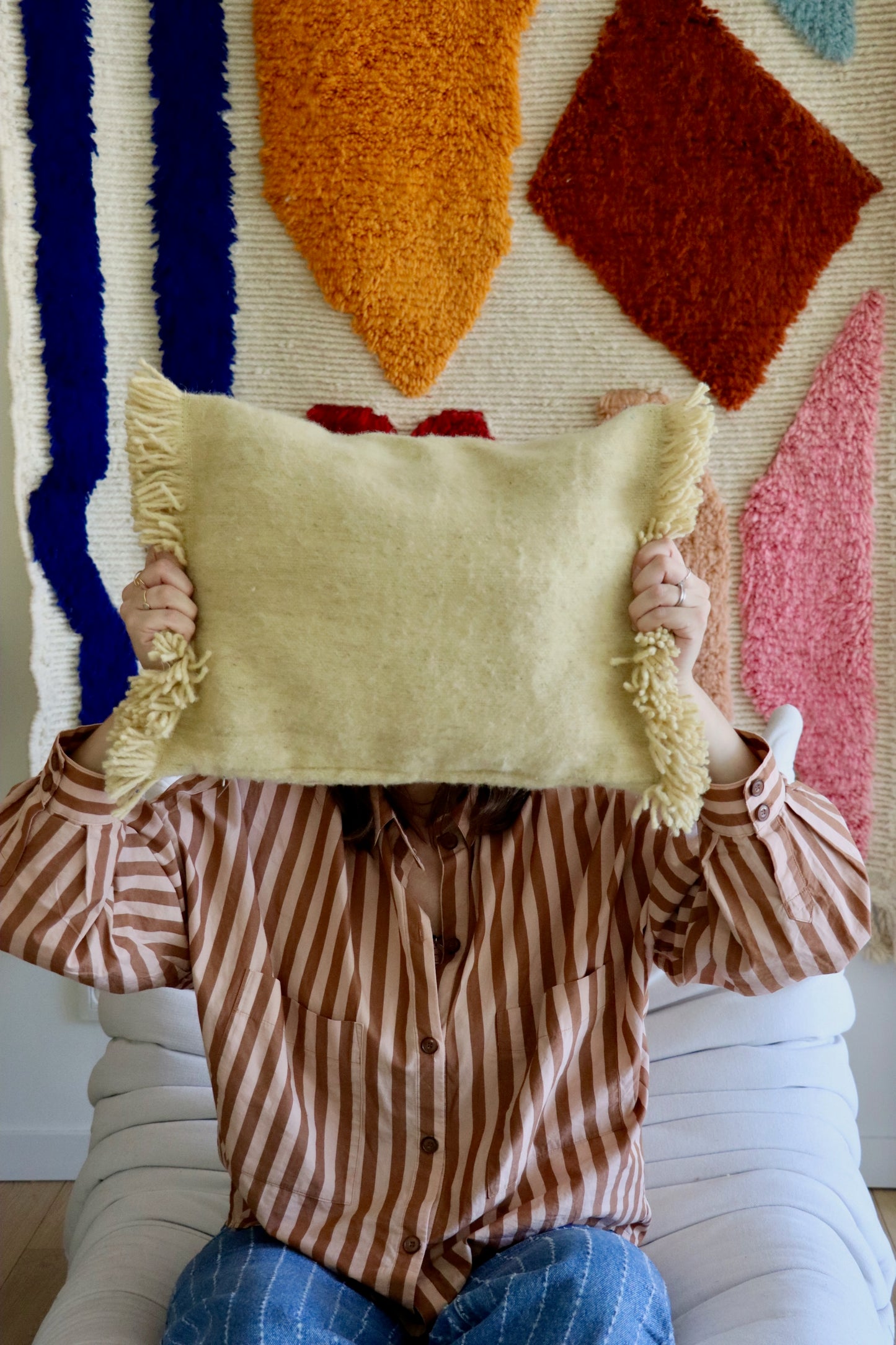 Moroccan Wool Cushions with tassels - Blue/Pink/Orange/Butter Yellow/Terracotta