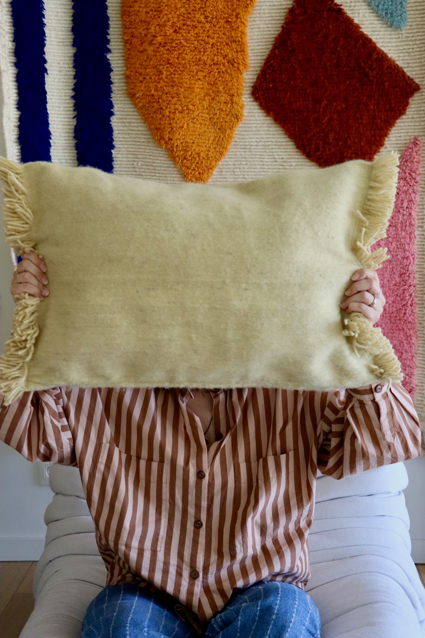 Moroccan Wool Cushions with tassels - Blue/Pink/Orange/Butter Yellow/Terracotta