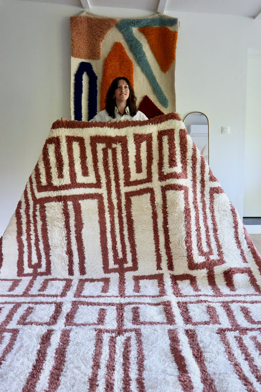 Beni Ouarain Moroccan Colorful Rug (1305) 363x234cm - Red Wine