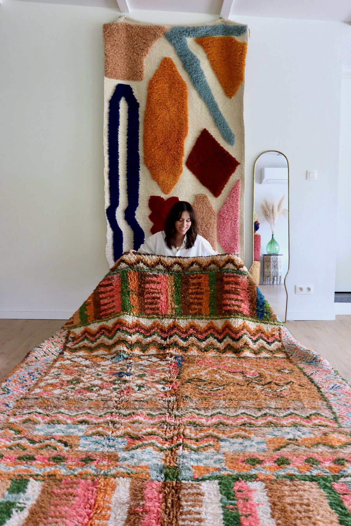 Tapis Beni Ouarain coloré (1293) 302x205cm - Flower Fields Brown