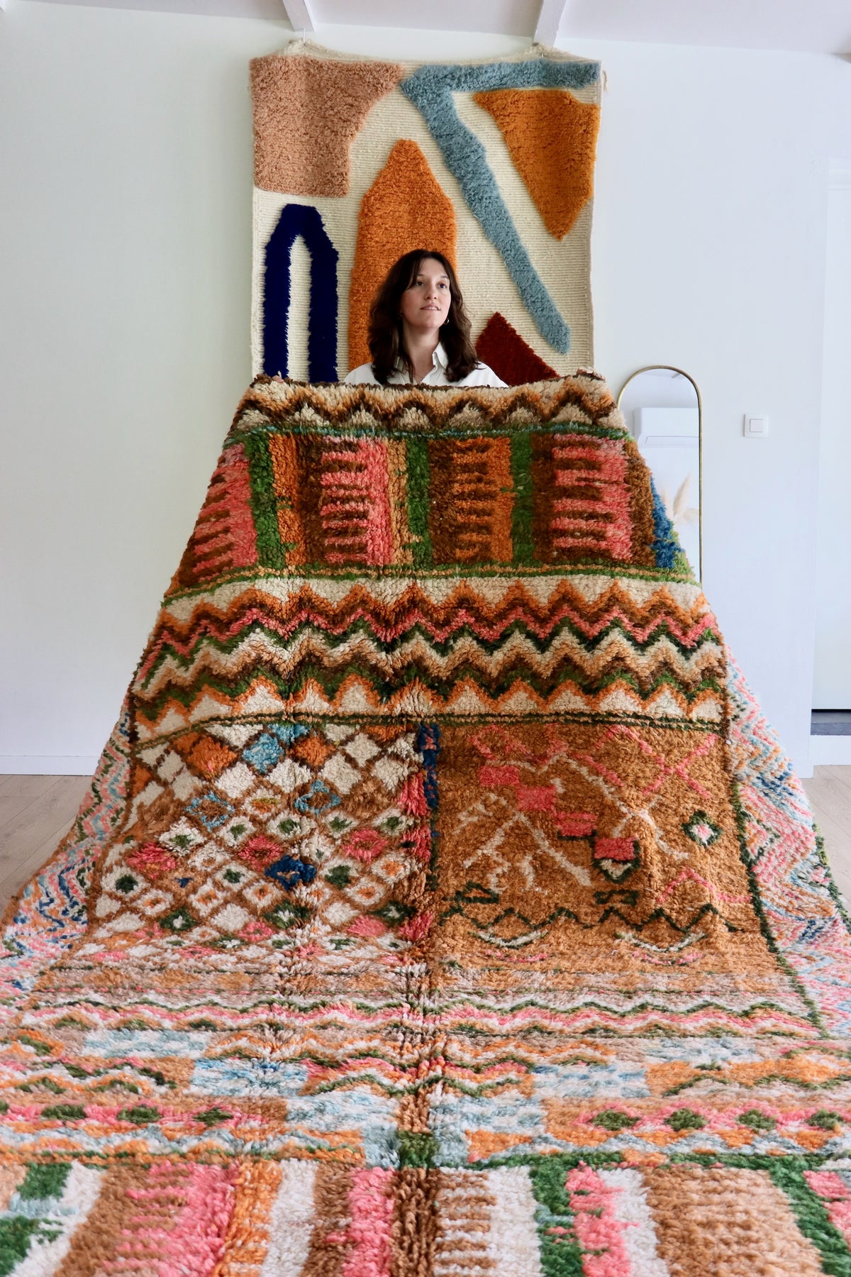 Tapis Beni Ouarain coloré (1293) 302x205cm - Flower Fields Brown