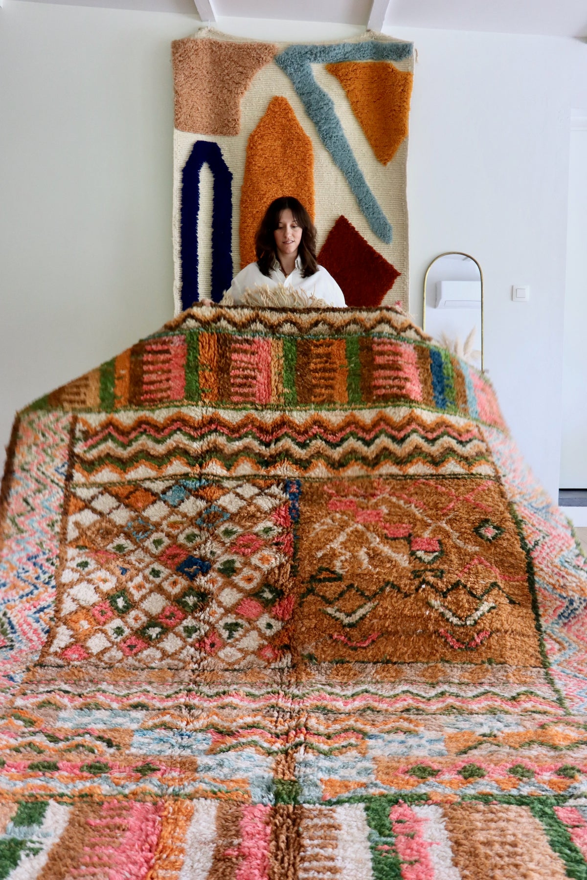 Tapis Beni Ouarain coloré (1293) 302x205cm - Flower Fields Brown
