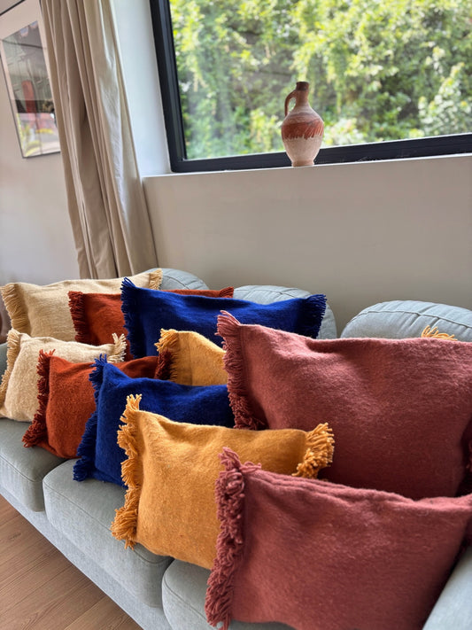 Moroccan Wool Cushions with tassels - Blue/Pink/Orange/Butter Yellow/Terracotta