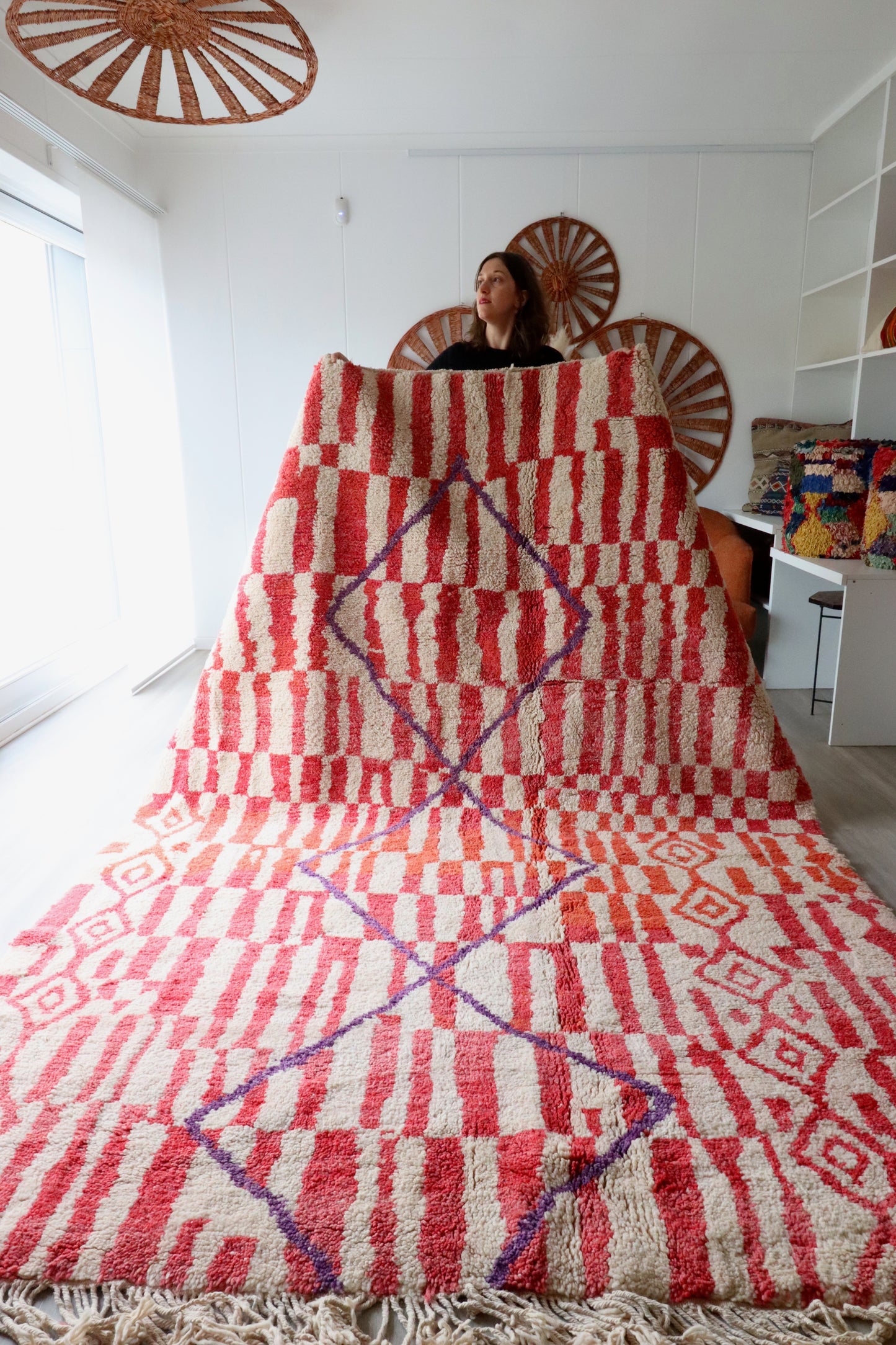 Beni Ouarain Moroccan Colorful Rug (405) 303x210cm - Red earth