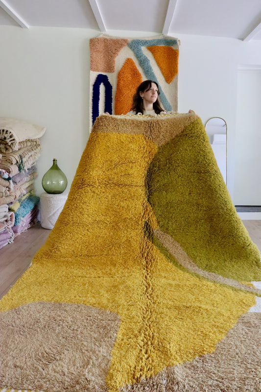 Beni Ouarain Moroccan Colorful Rug (914) 290x215cm - Crème Brûlée