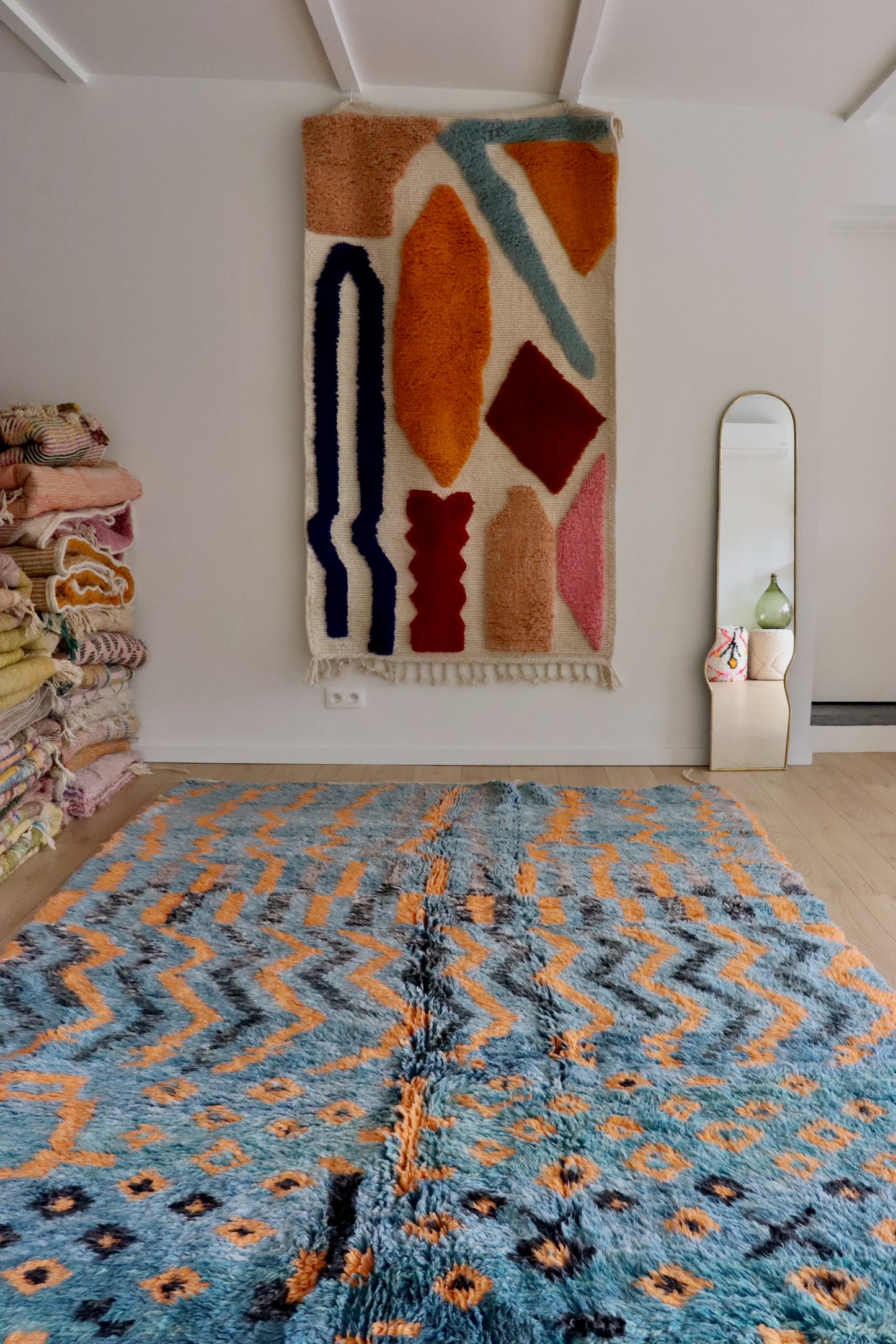 Beni Ouarain Moroccan Colorful Rug (931) 290x206cm - Deep in the ocean