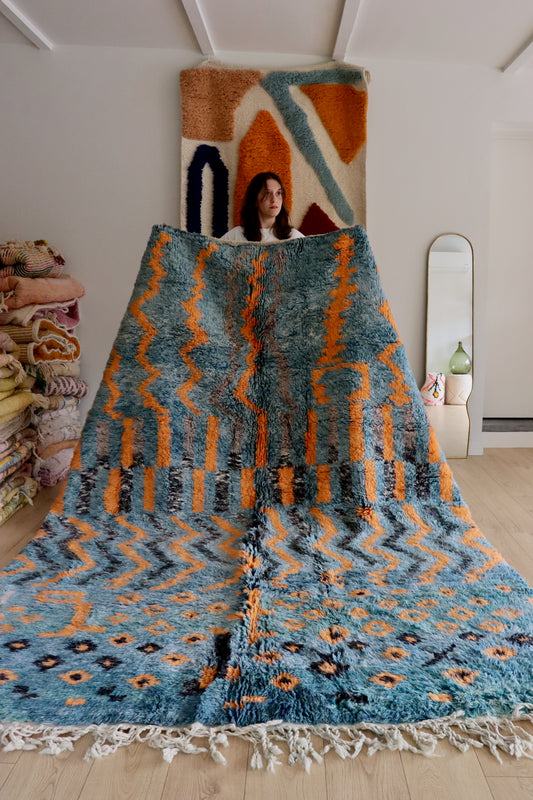 Beni Ouarain Moroccan Colorful Rug (931) 290x206cm - Deep in the ocean