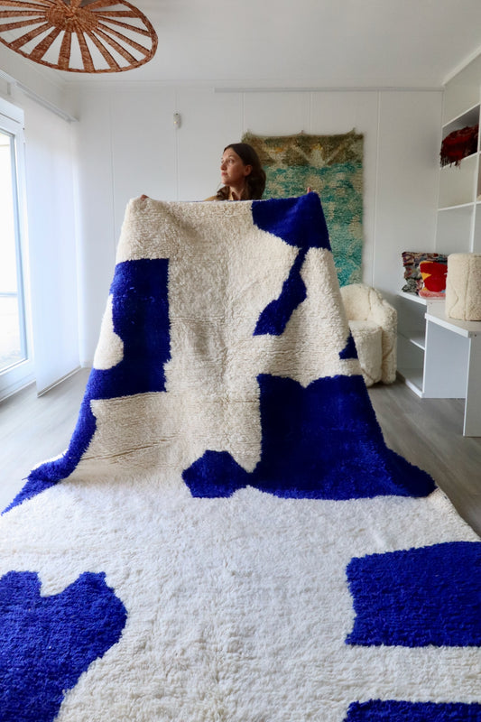 White and Blue Berber Wool Rug (630) 300x200cm - Clouds
