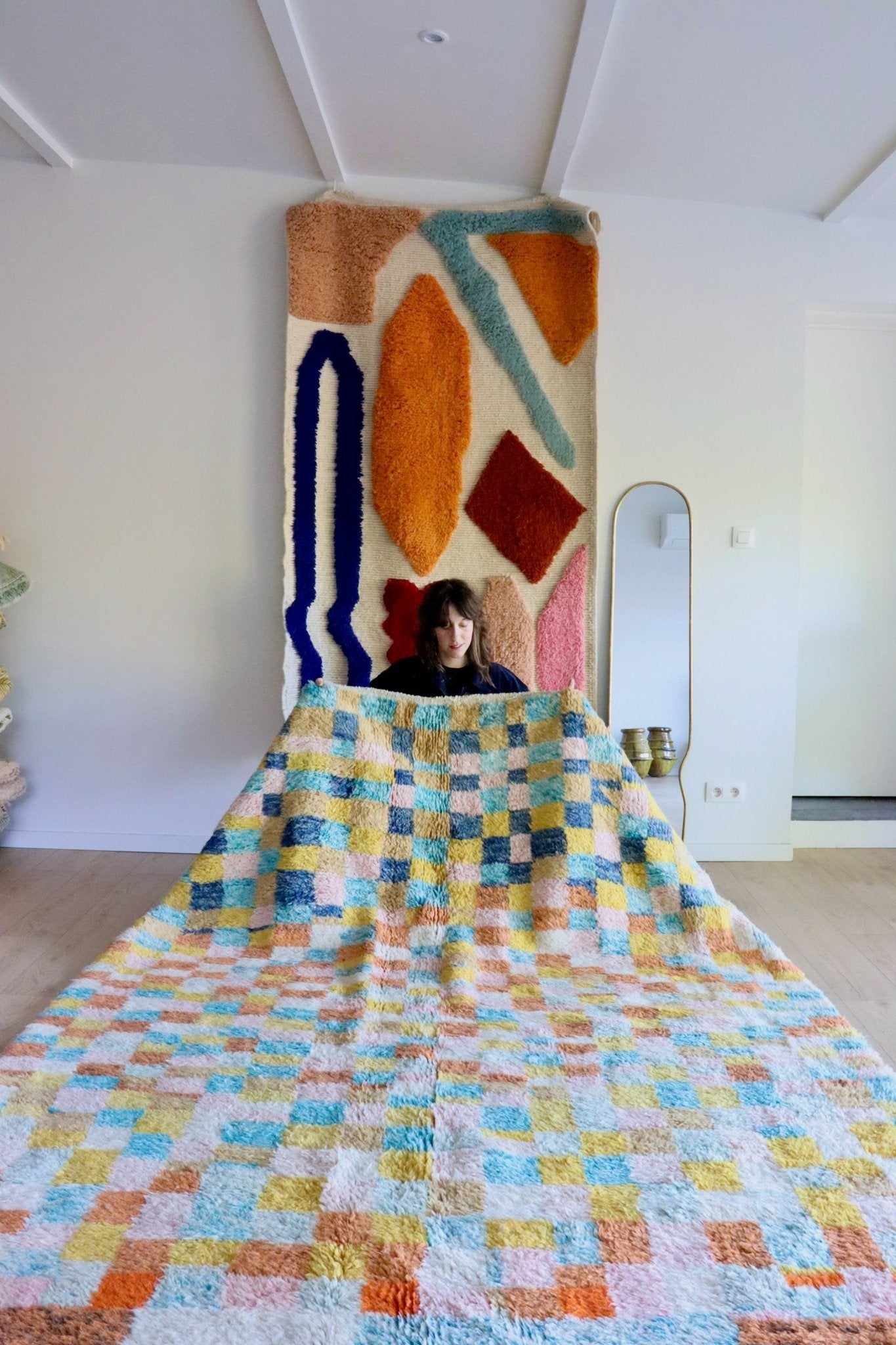 Beni Ouarain Moroccan Colorful Rug (1023) 297x206cm - Checkmate - Tree of Colors