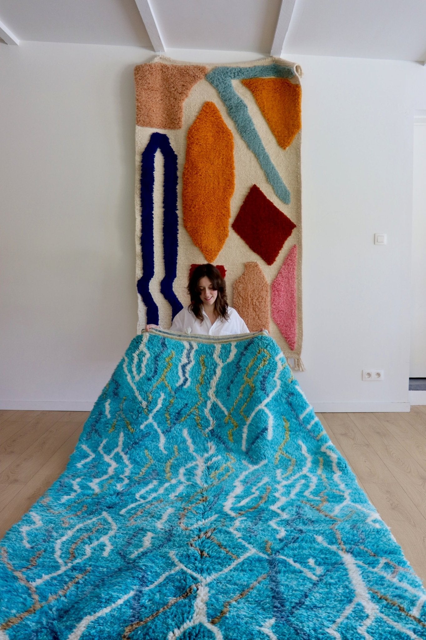 Beni Ouarain Moroccan Colorful Rug (1041) 249x157cm - Blue - Tree of Colors