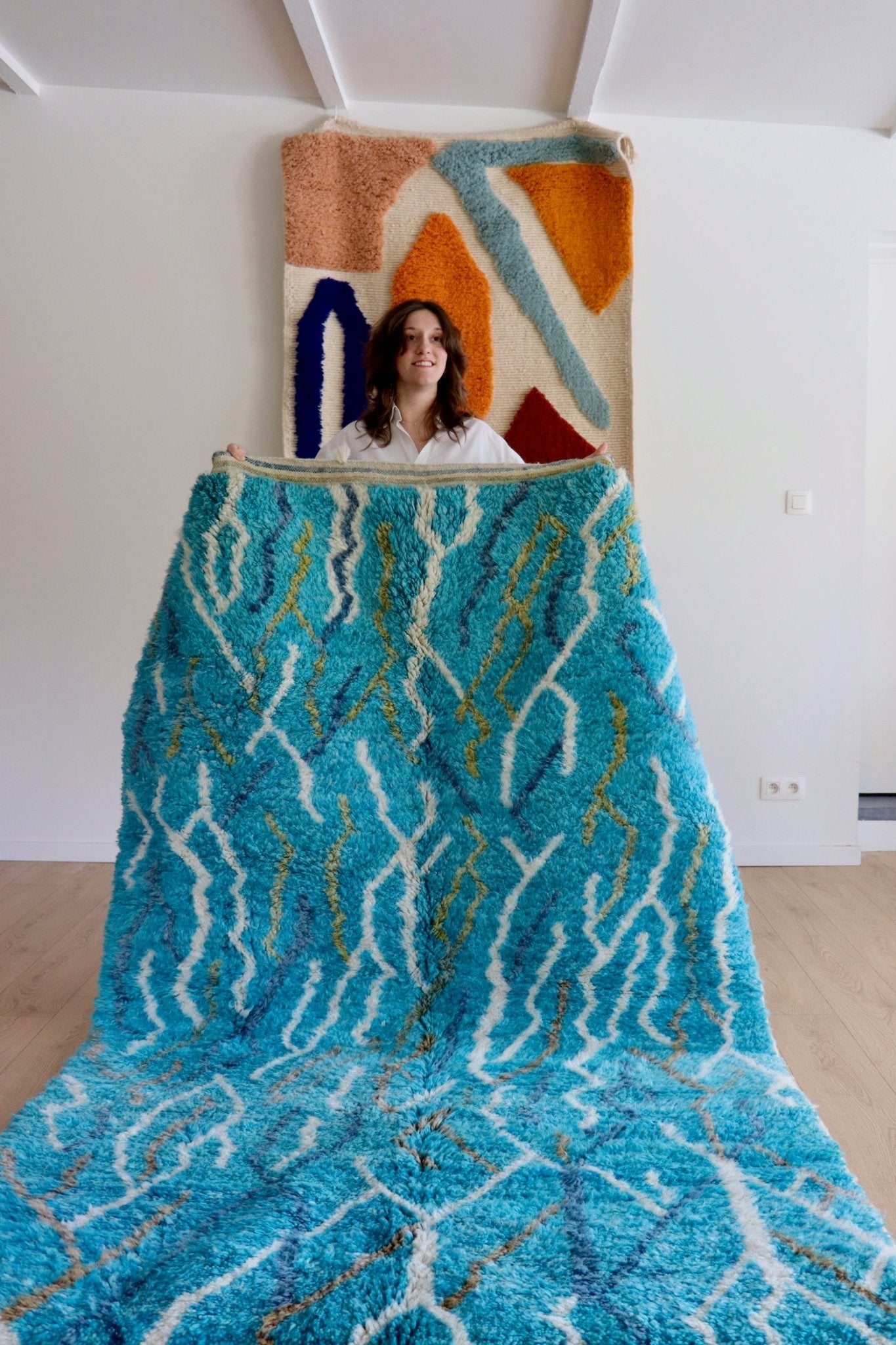 Beni Ouarain Moroccan Colorful Rug (1041) 249x157cm - Blue - Tree of Colors