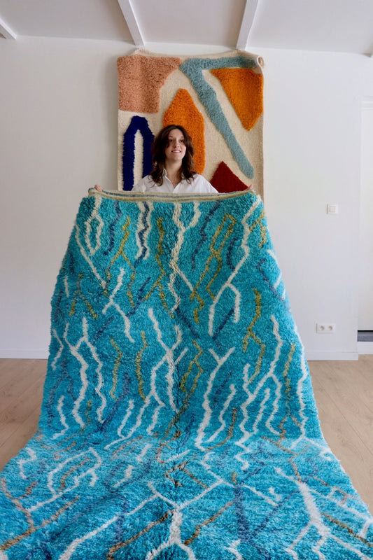 Beni Ouarain Moroccan Colorful Rug (1041) 249x157cm - Blue - Tree of Colors