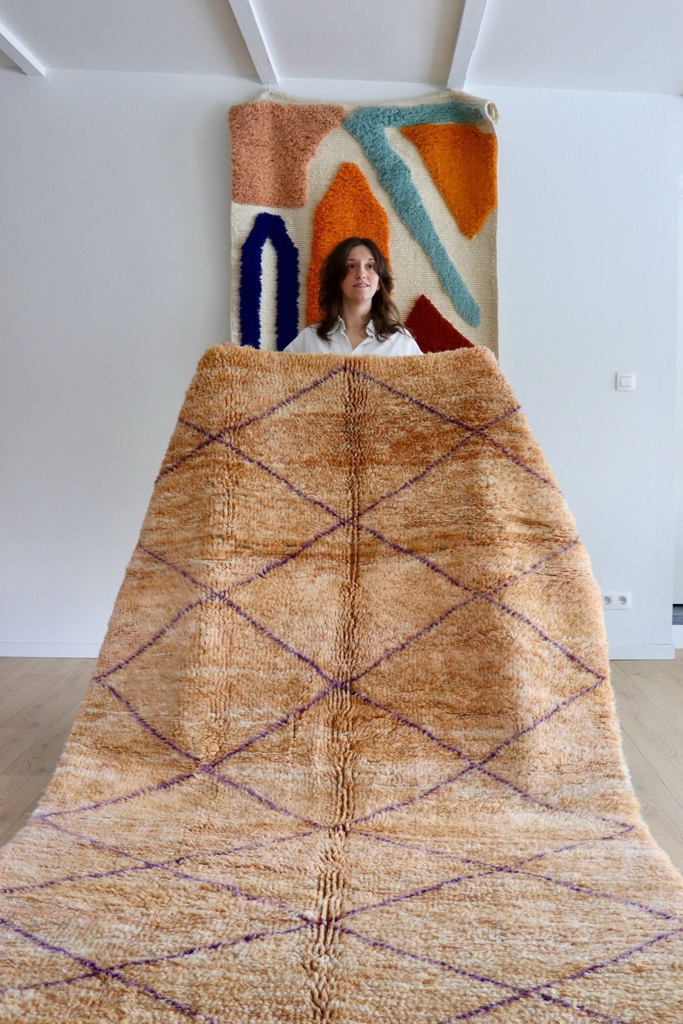 Beni Ouarain Moroccan Colorful Rug (1045) 255x170cm - Oatmeal - Tree of Colors