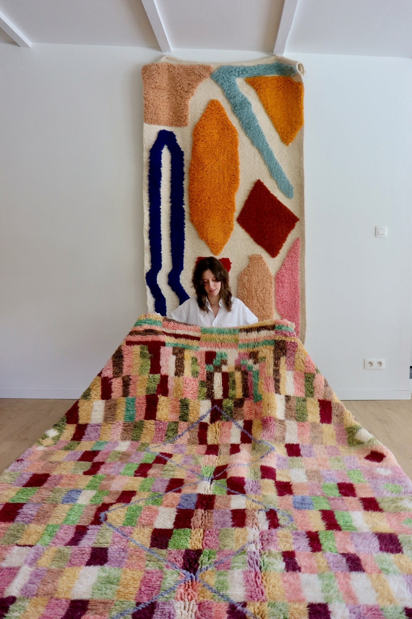 Beni Ouarain Moroccan Colorful Rug (1059) 303x202cm - Spilled Red Wine - Tree of Colors