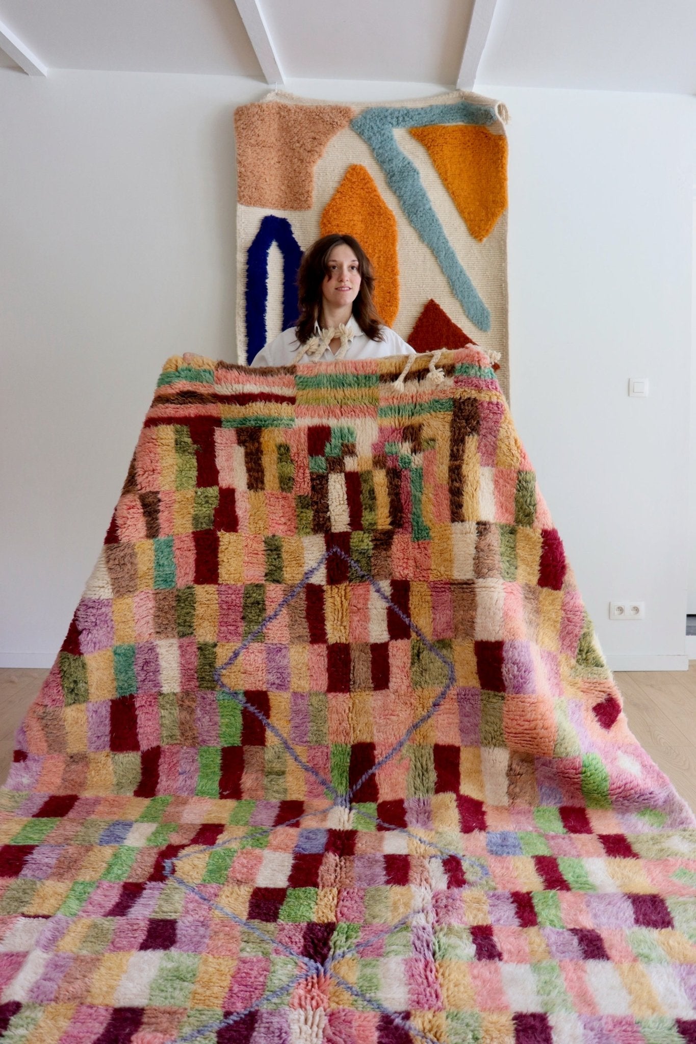 Beni Ouarain Moroccan Colorful Rug (1059) 303x202cm - Spilled Red Wine - Tree of Colors