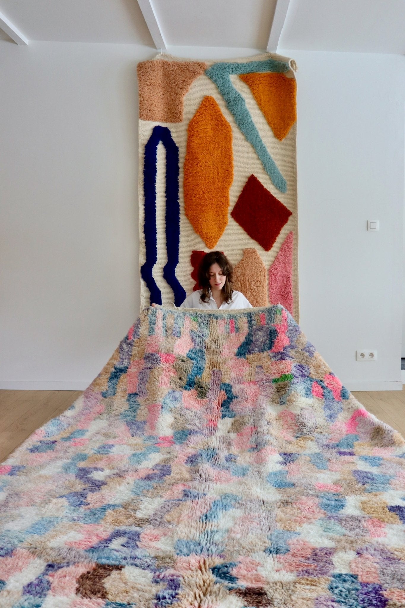 Beni Ouarain Moroccan Colorful Rug (1064) 297x224cm - Light - Tree of Colors