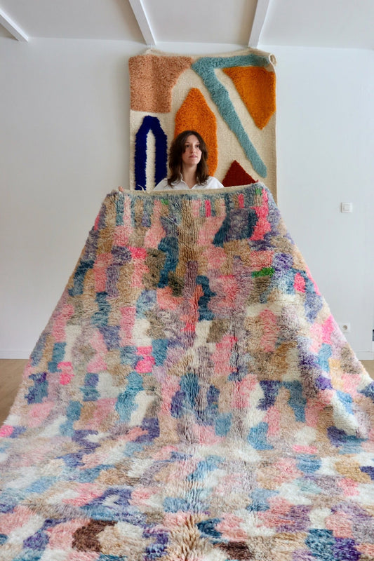 Beni Ouarain Moroccan Colorful Rug (1064) 297x224cm - Light - Tree of Colors