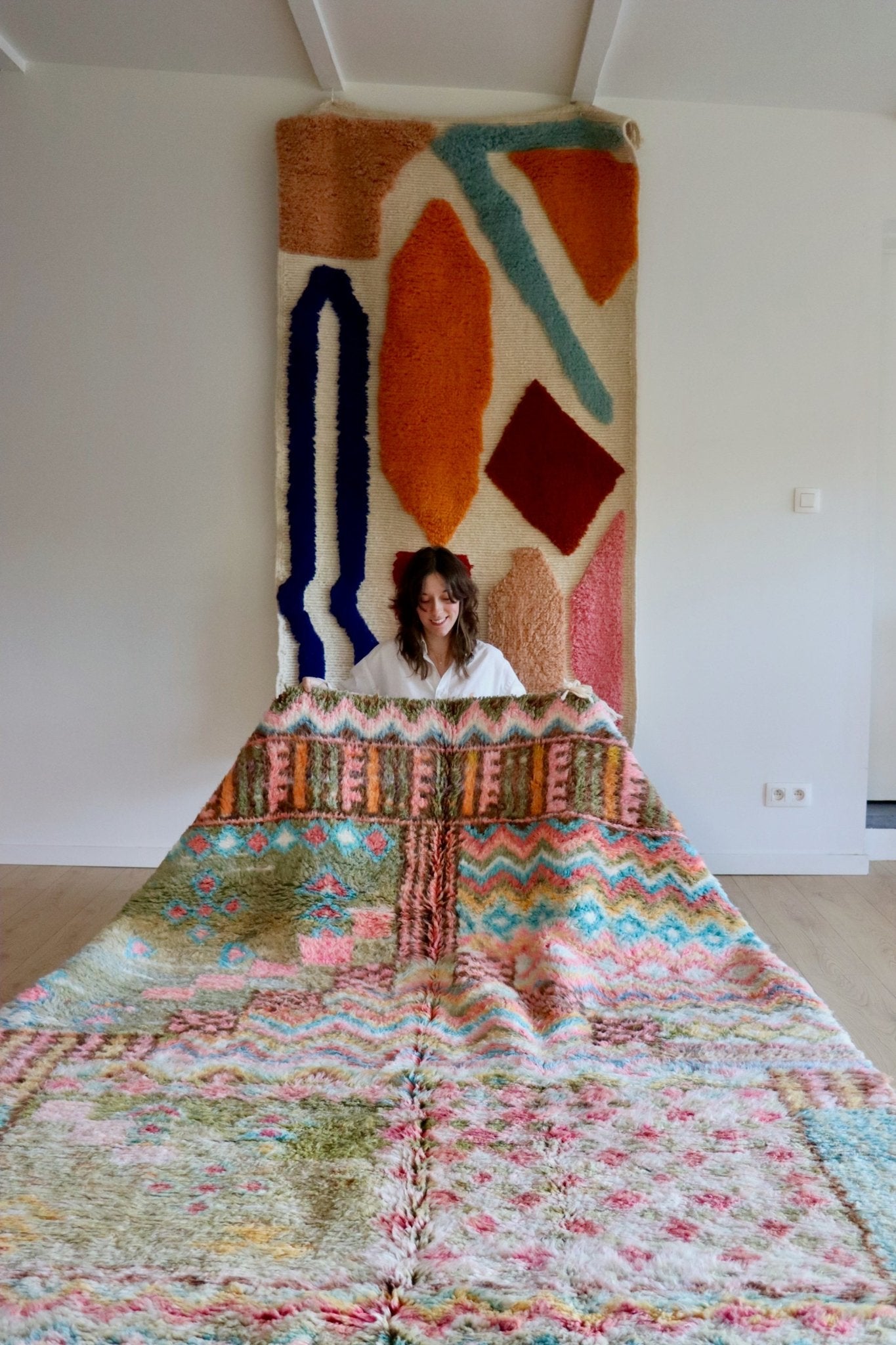 Beni Ouarain Moroccan Colorful Rug (1065) 299x197cm - Poppy Field - Tree of Colors