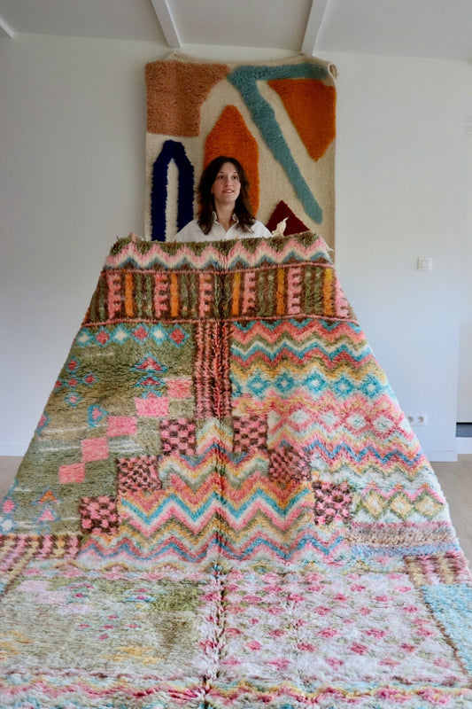 Beni Ouarain Moroccan Colorful Rug (1065) 299x197cm - Poppy Field - Tree of Colors