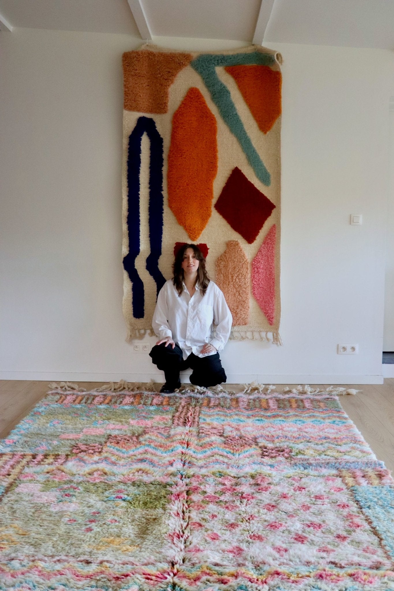 Beni Ouarain Moroccan Colorful Rug (1065) 299x197cm - Poppy Field - Tree of Colors