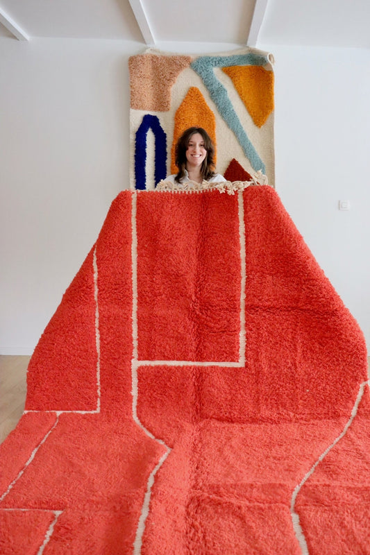 Beni Ouarain Moroccan Colorful Rug (1081) 292x203cm - Red Light - Tree of Colors