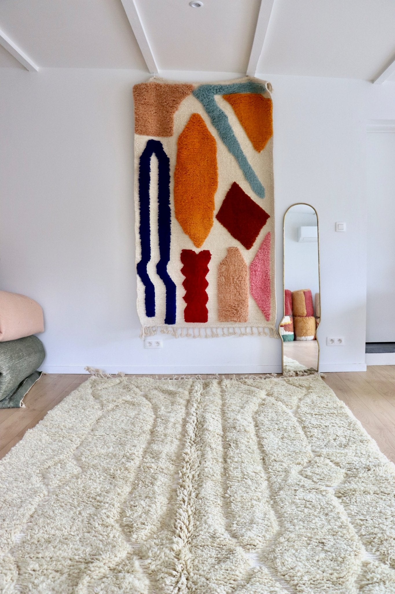 Beni Ouarain Moroccan Colorful Rug (1082) 307x206cm - Buttercream - Tree of Colors