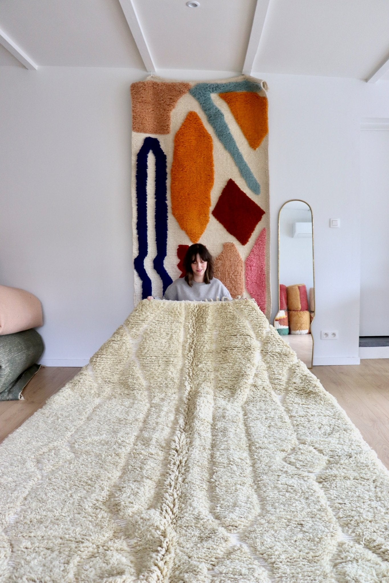 Beni Ouarain Moroccan Colorful Rug (1082) 307x206cm - Buttercream - Tree of Colors