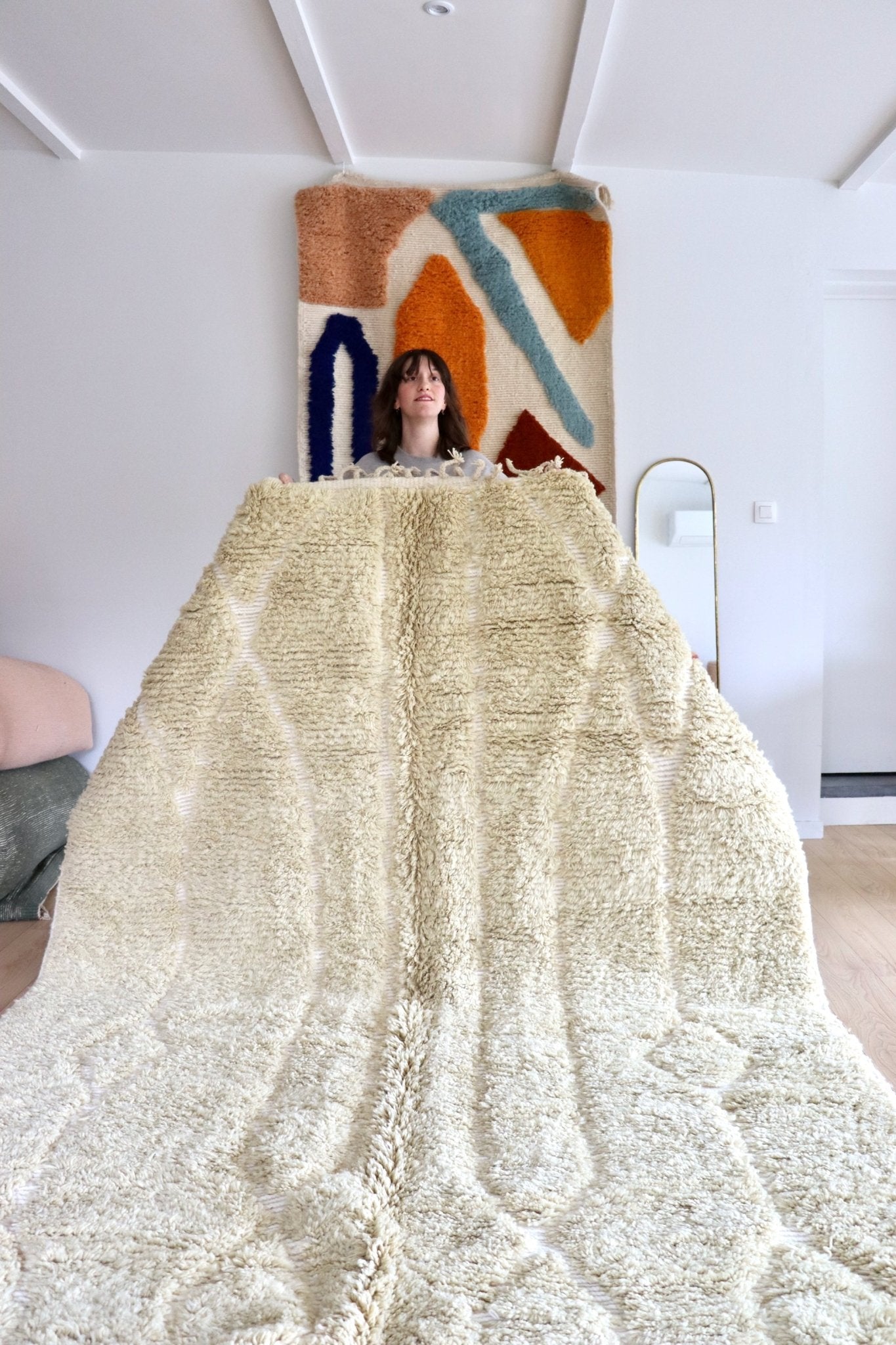 Beni Ouarain Moroccan Colorful Rug (1082) 307x206cm - Buttercream - Tree of Colors