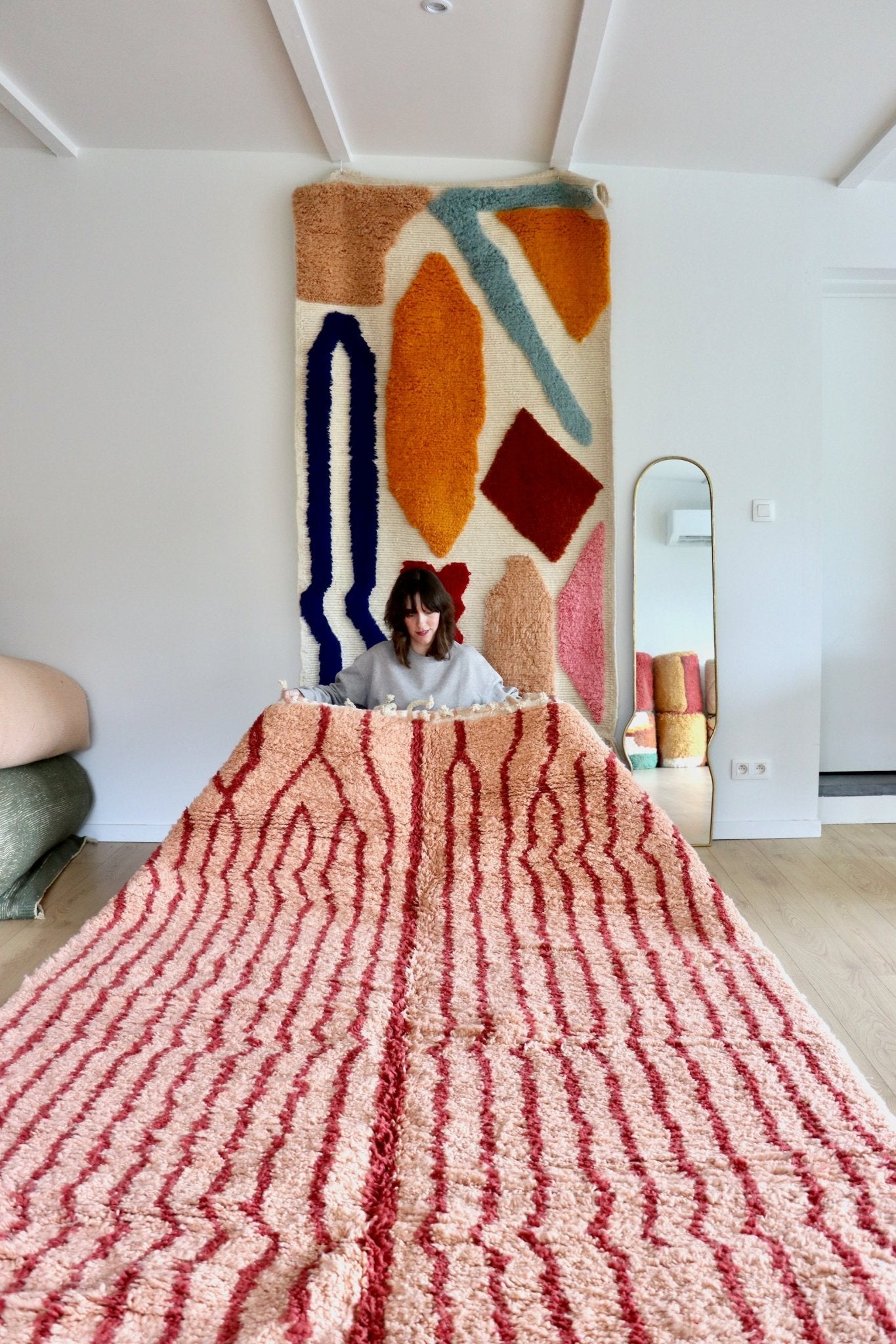 Beni Ouarain Moroccan Colorful Rug (1085) 300x202cm - Roses - Tree of Colors