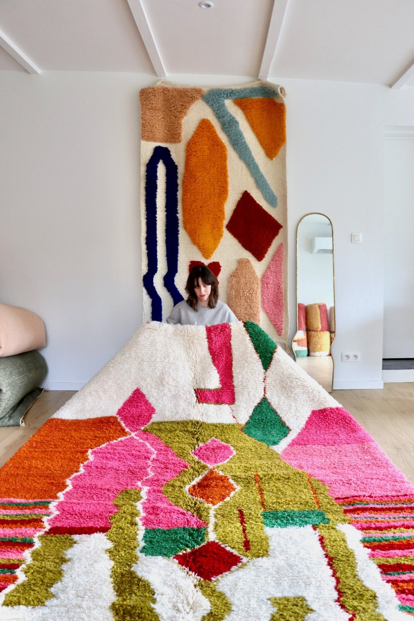 Beni Ouarain Moroccan Colorful Rug (1088) 300x206cm - Olive Green - Tree of Colors