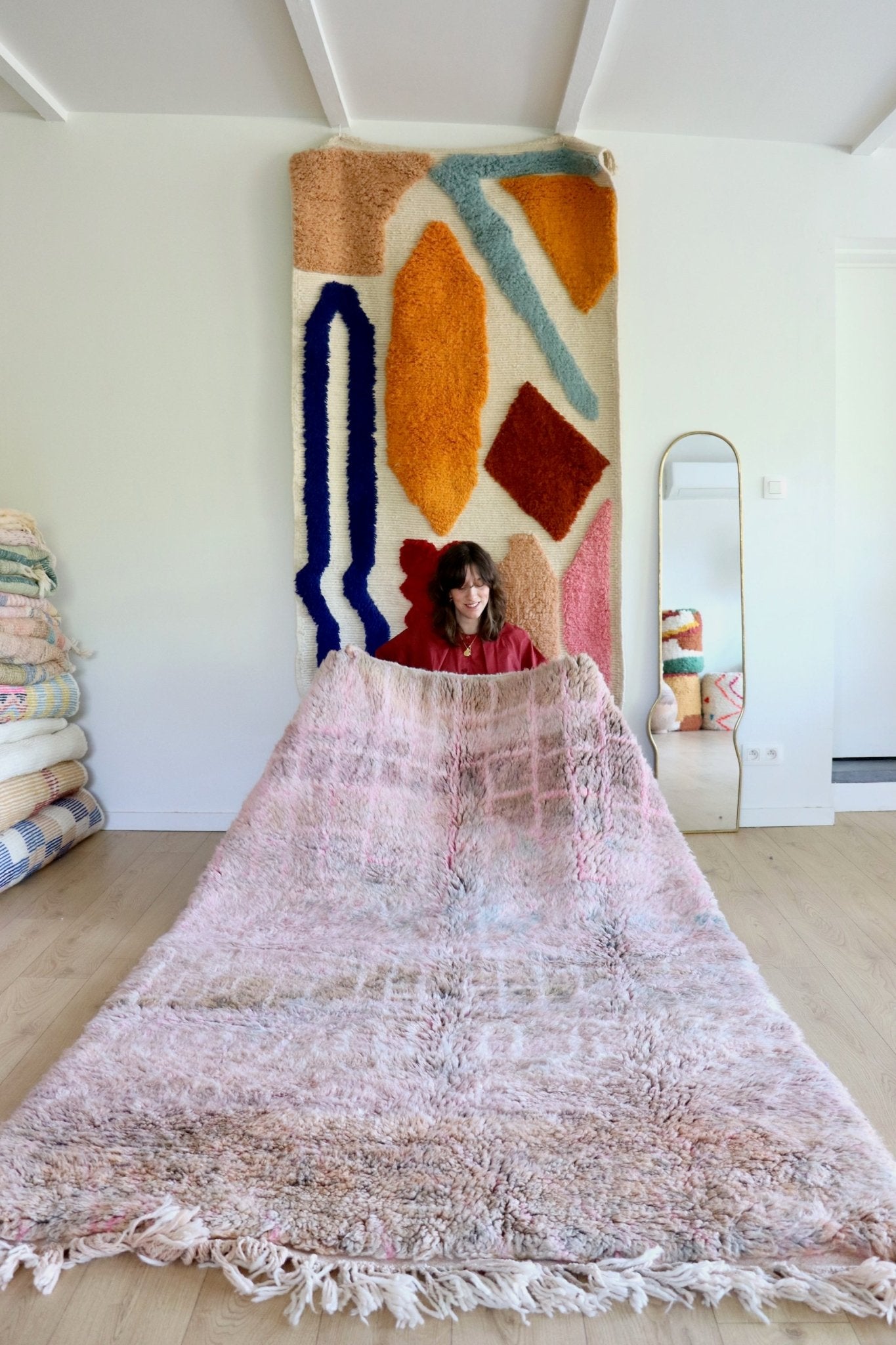 Beni Ouarain Moroccan Colorful Rug (1096) 244x164cm - Lilac - Tree of Colors