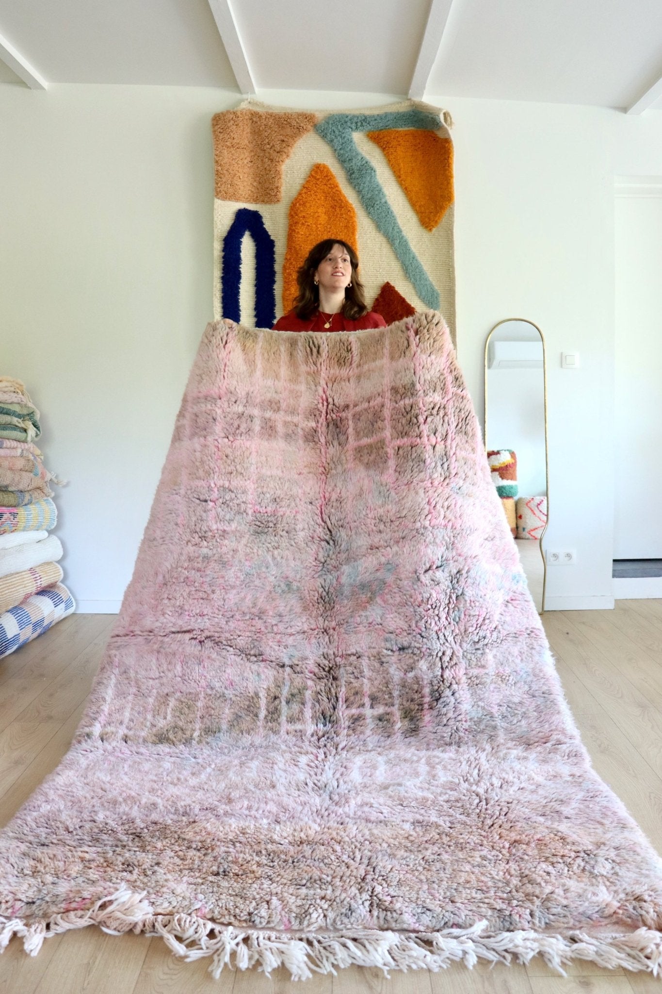 Beni Ouarain Moroccan Colorful Rug (1096) 244x164cm - Lilac - Tree of Colors