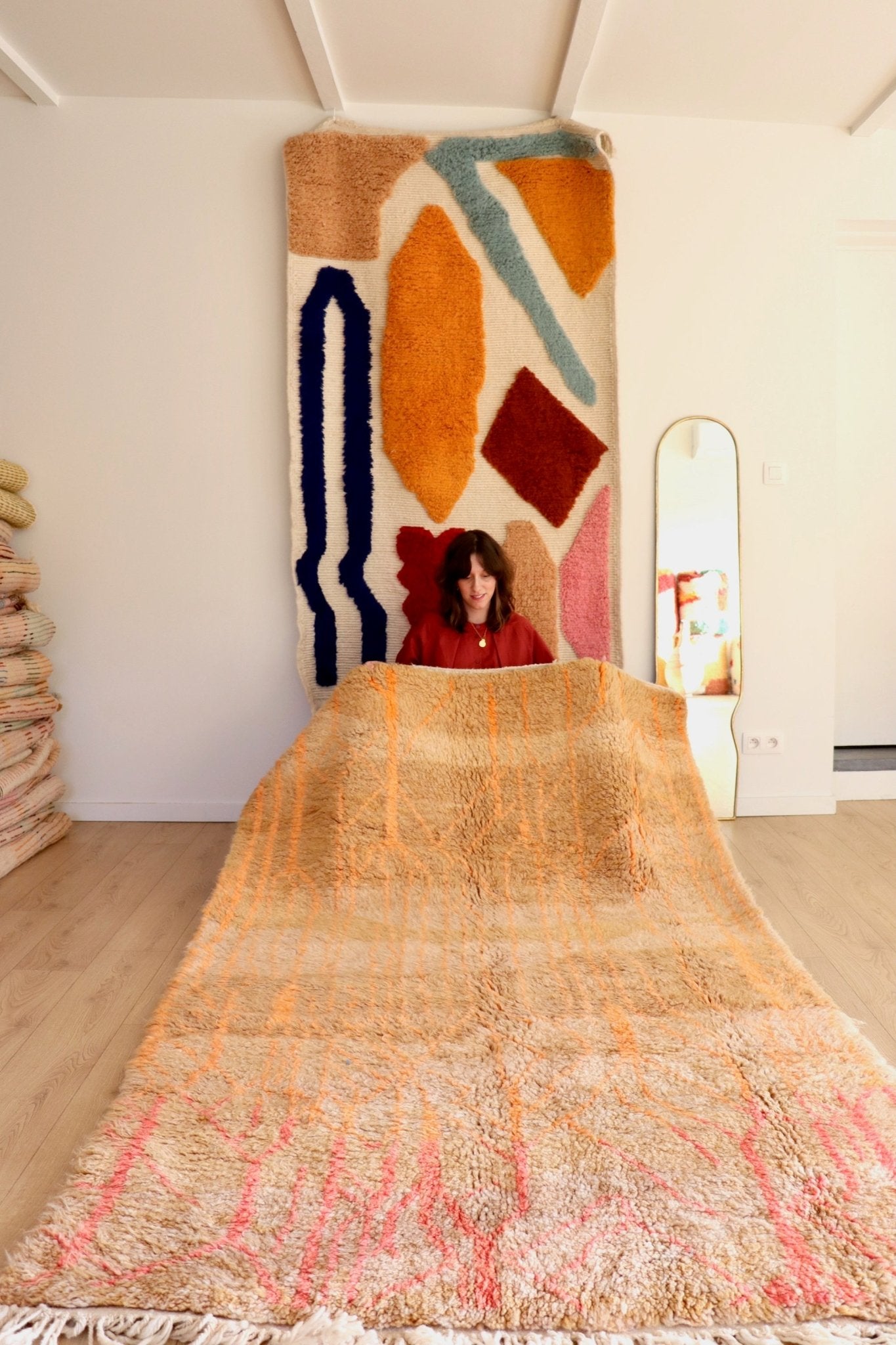 Beni Ouarain Moroccan Colorful Rug (1100) 257x157cm - Pink Flow - Tree of Colors