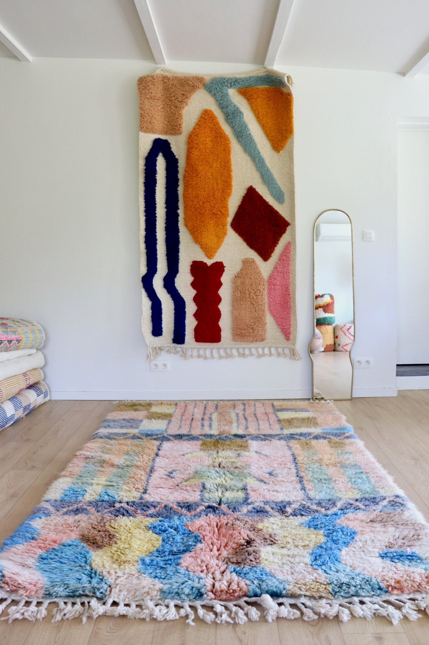 Beni Ouarain Moroccan Colorful Rug (1101) 247x165cm - Pastel Blue - Tree of Colors