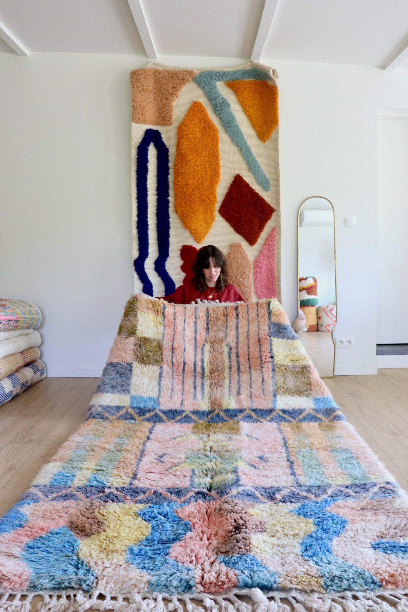 Beni Ouarain Moroccan Colorful Rug (1101) 247x165cm - Pastel Blue - Tree of Colors