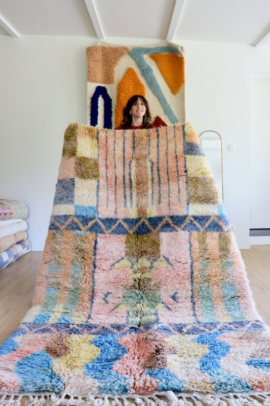 Beni Ouarain Moroccan Colorful Rug (1101) 247x165cm - Pastel Blue - Tree of Colors