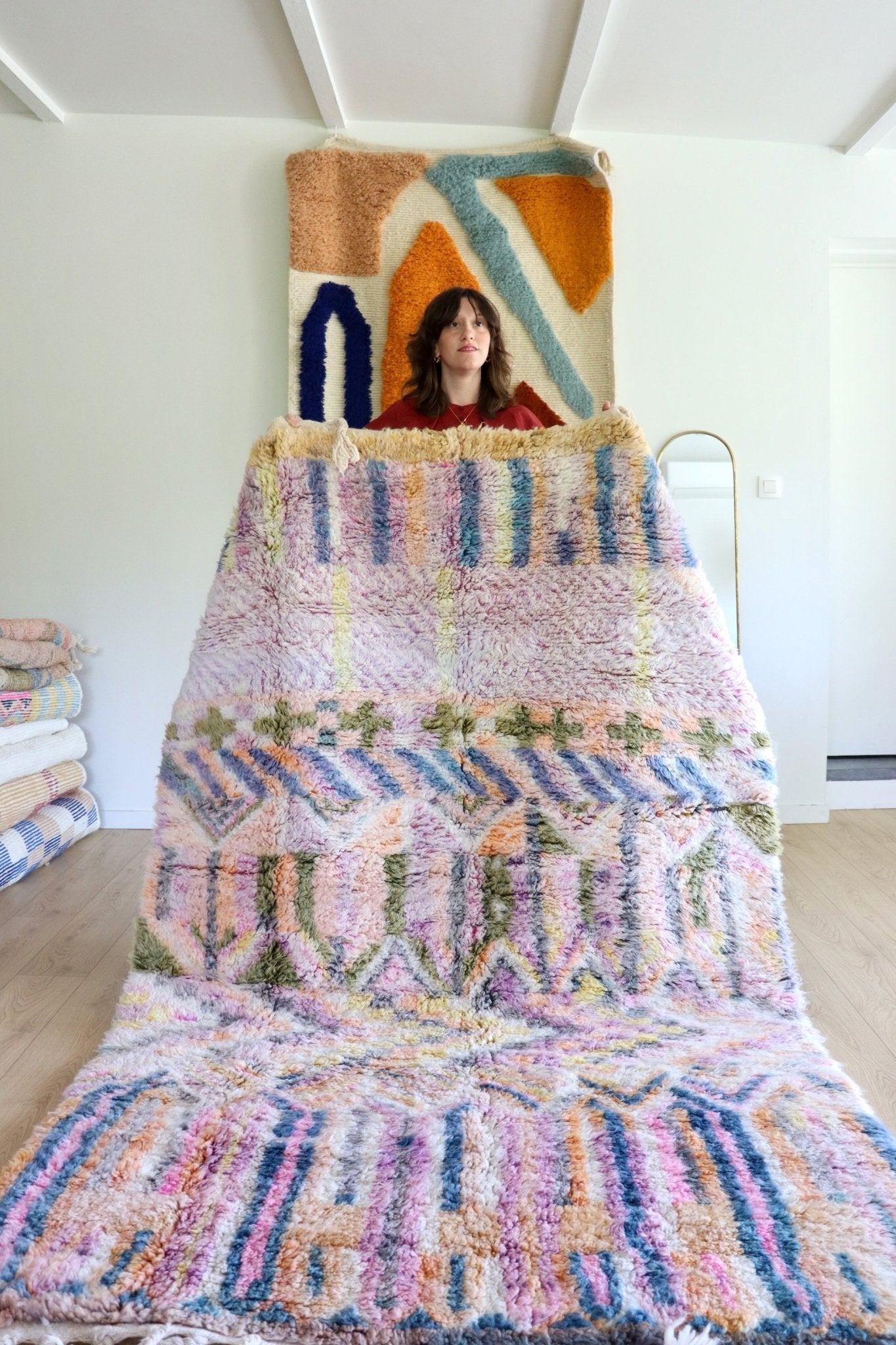 Beni Ouarain Moroccan Colorful Rug (1102) 253x158cm - Pastel Pink - Tree of Colors