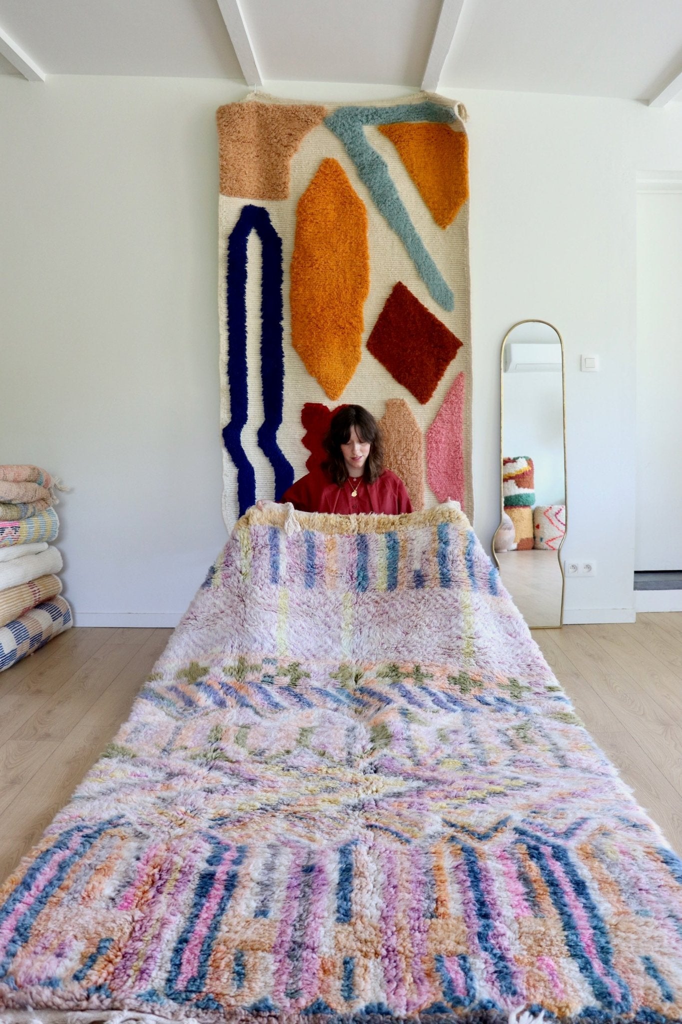 Beni Ouarain Moroccan Colorful Rug (1102) 253x158cm - Pastel Pink - Tree of Colors