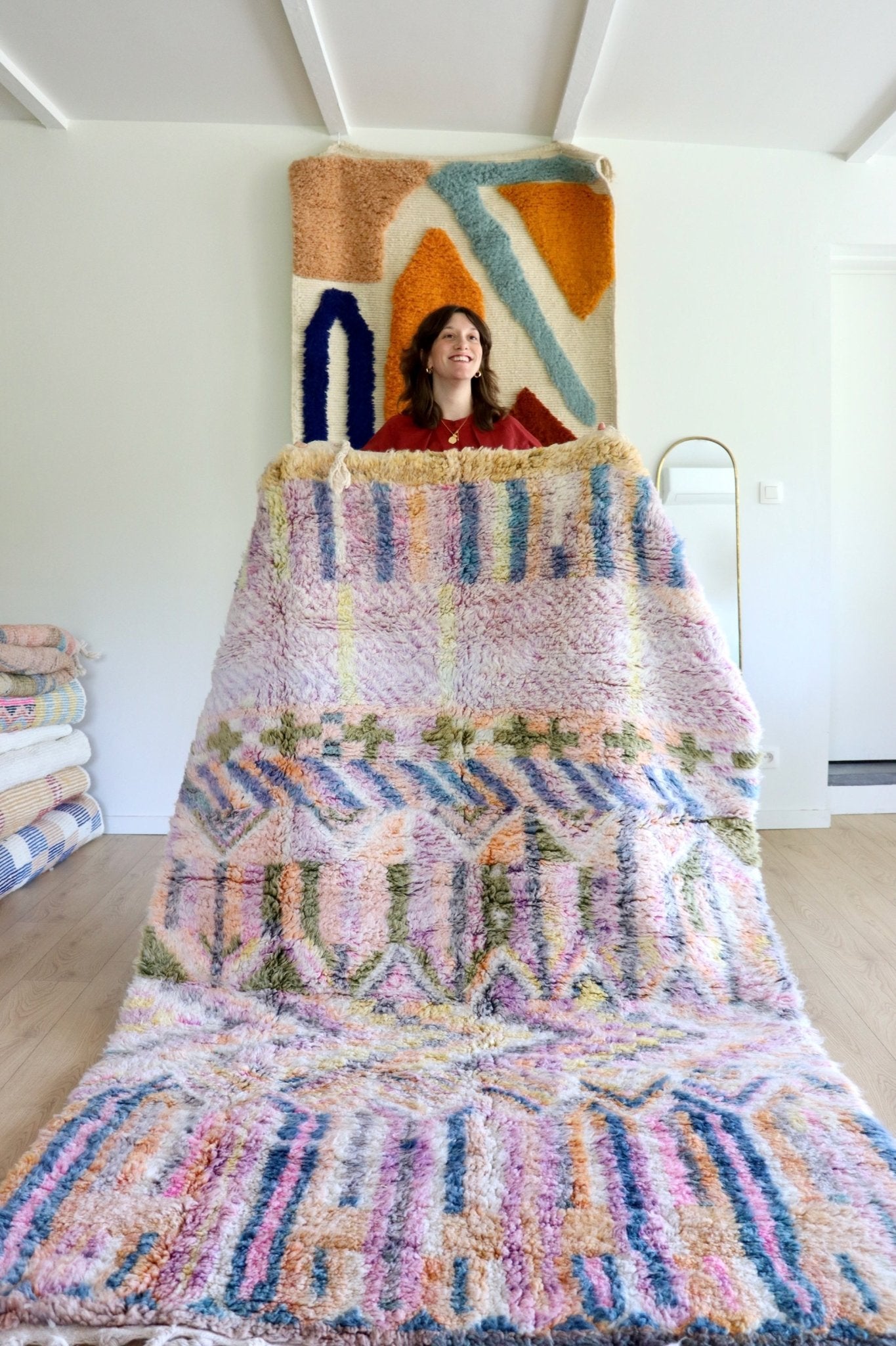 Beni Ouarain Moroccan Colorful Rug (1102) 253x158cm - Pastel Pink - Tree of Colors