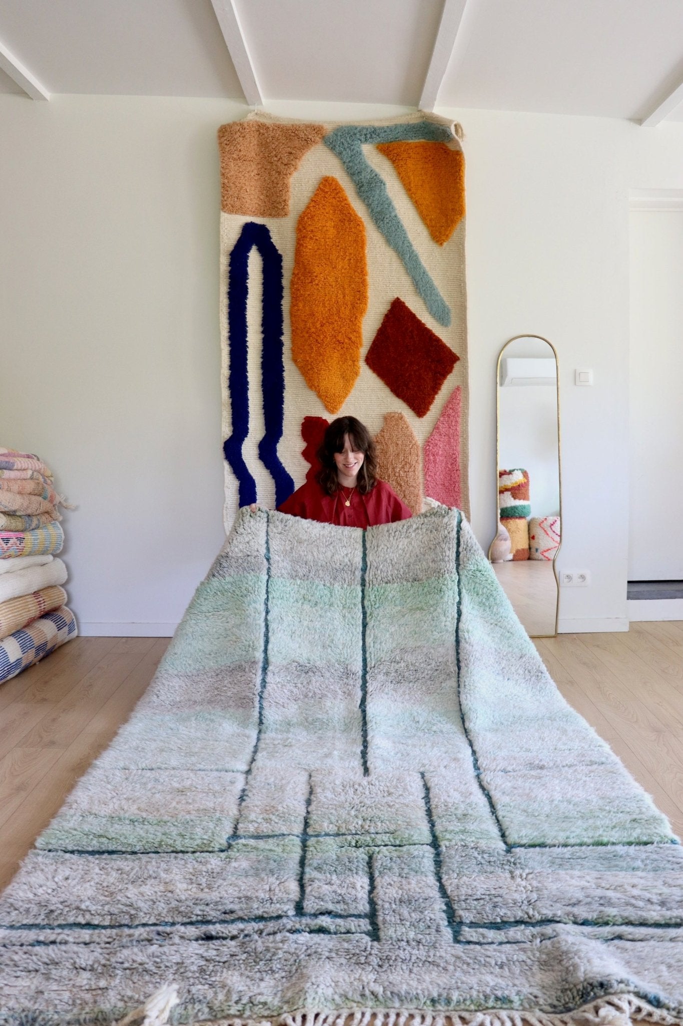 Beni Ouarain Moroccan Colorful Rug (1103) 247x167cm - Pastel Green - Tree of Colors